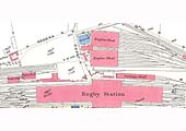 An 1886 OS Map of Rugby Station showing the MR's engine sheds and the LNWR's carriage and engine sheds