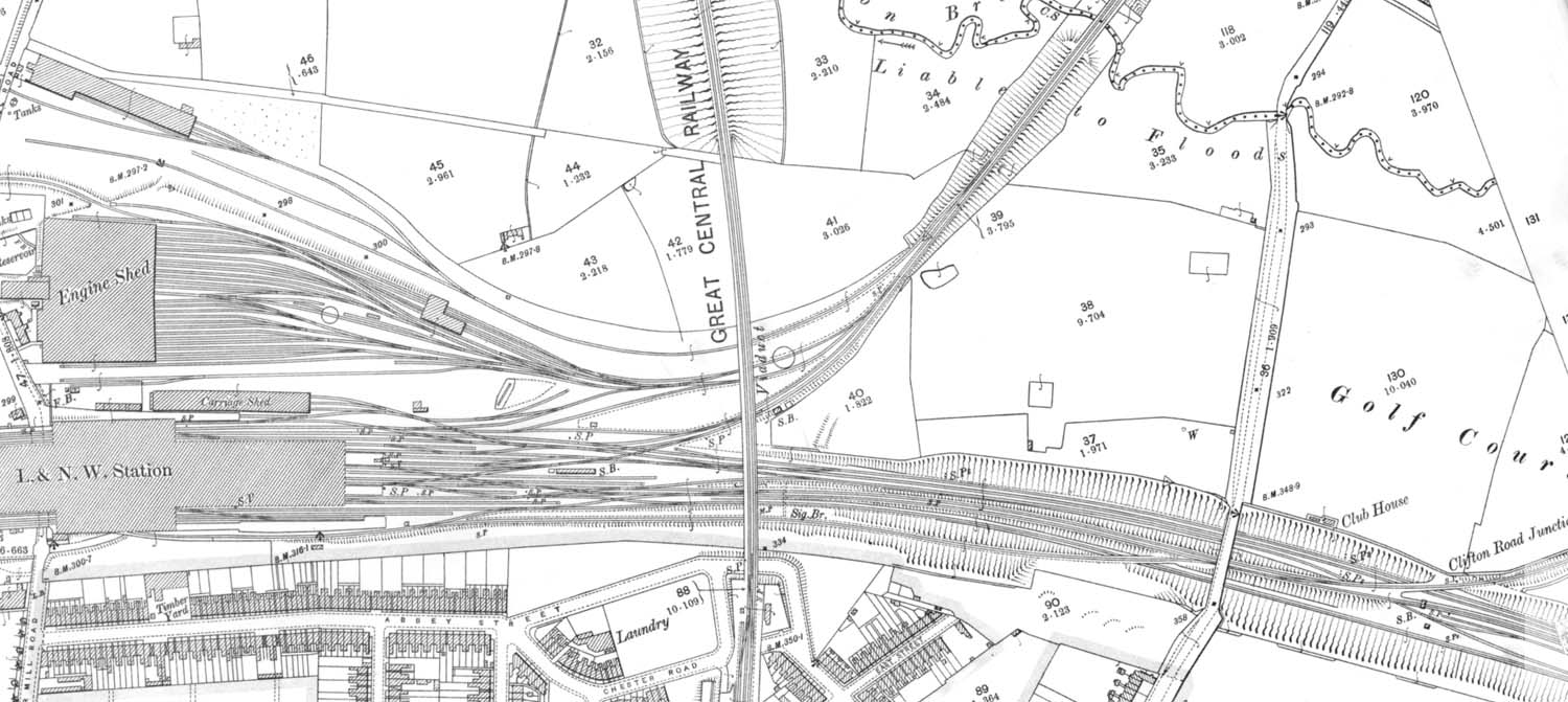 A 1903 Ordnance Survey Map of Rugby Station showing the southern approach to the station and the up line to Market Harborough