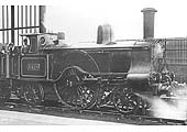 LNWR 2-2-2 Problem Class No 1428 'Eleanor' is standing on the up through line at Rugby in about 1900