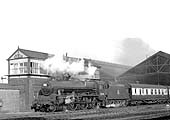 Ex-LMS 4-6-0 Jubilee class No 45580 'Burma' is seen on a down express at Rugby station circa 1954
