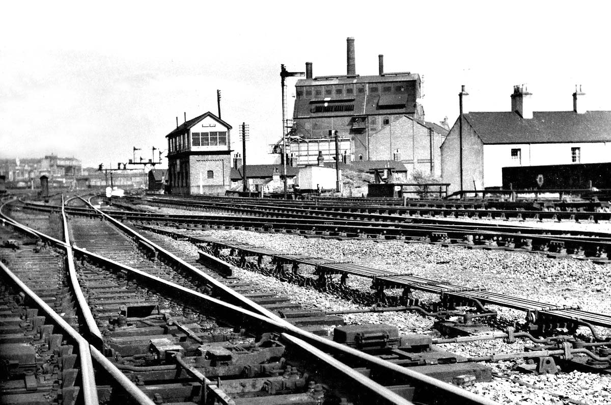 Looking towards the station with No 7 Signal Cabin in the centre and the lines to Birmingham to the near right and Leamington on the far right