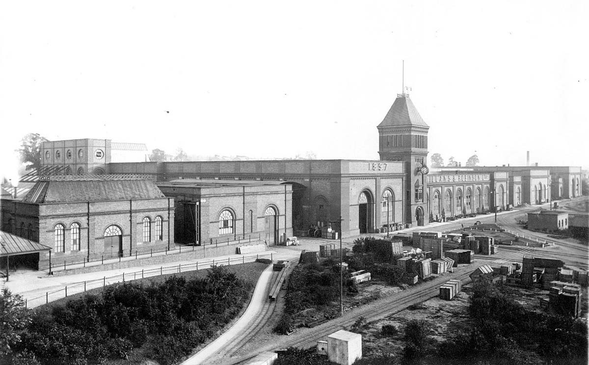 An oblique view of Willans & Robinson's now completed factory and the approach sidings to the works circa 1900