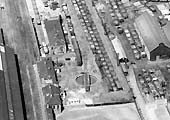 Close up of the 1946 aerial view of the former Midland Railway twin engine sheds and turntable which closed in 1903