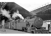 Ex-LMS 2-6-4T Fowler tank No 42361 is seen standing in the Leicester bay ready to depart on a down service