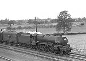 Ex-LMS 4-6-0 Jubilee class No 45578 'United Provinces' is seen on up train just to the north of the station