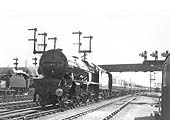 LMS 4-6-0 Royal Scot class No 6137 'Vesta' in original condition passes LMS 0-6-0 4F No 4339 whilst on down express