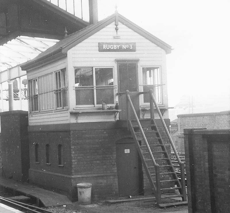 View of Rugby No 3 signal cabin which controls the scissor crossover and the section of track on the up side of the station
