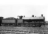 Ex-LNWR 'Super D' 0-8-0 No 8929 approaches Rugby's sidings from the north with a goods train circa 1930