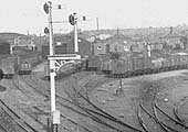 Close up showing the sidings in the goods yard which contain a good mix of covered wagons and vans