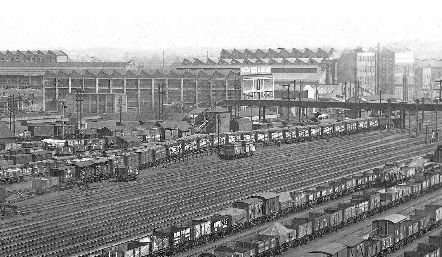 Close up showing Rugby's shunting hump in its entirety and the unusual formation of the Bedwas Coke train which occupied it
