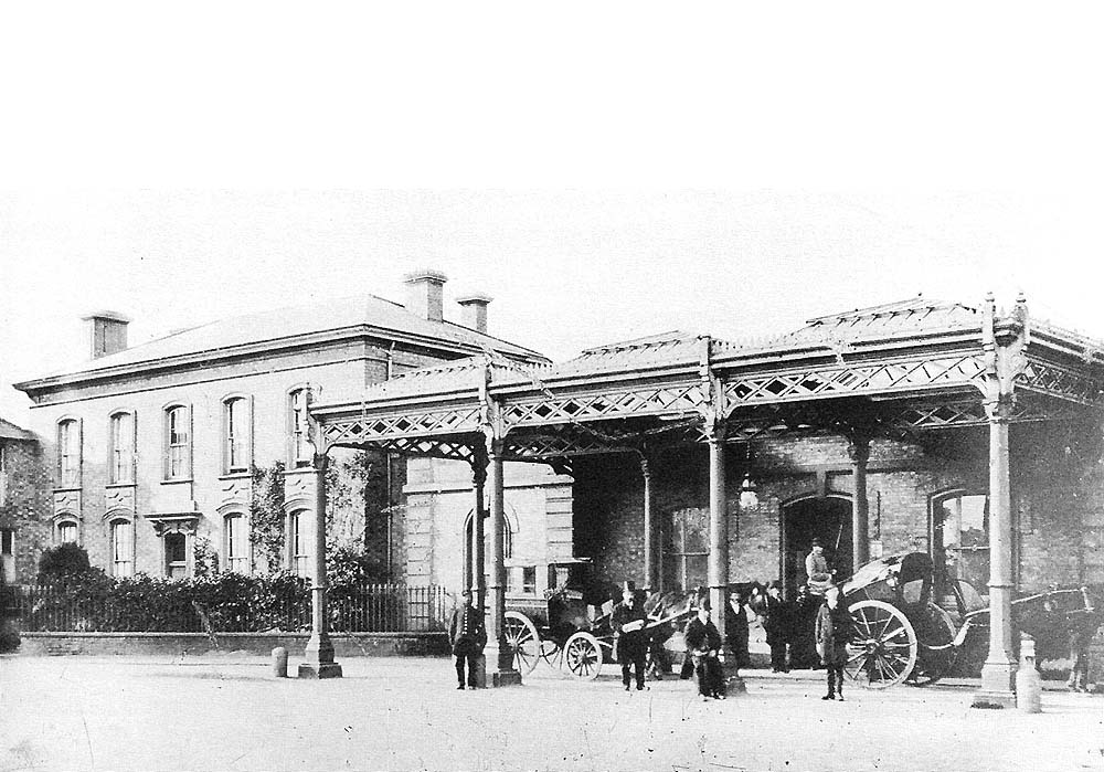 View of the main entrance to Rugby's second station with its three bay canopy which stood directly opposite Railway Terrace