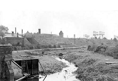 View of the northern approaches to the station taken along the River Avon during the first year of the Second World War