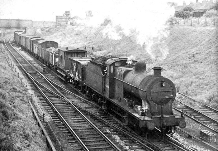 Soho station - Ex-LMS 0-6-0 4F No 44444 is seen starting a down freight ...