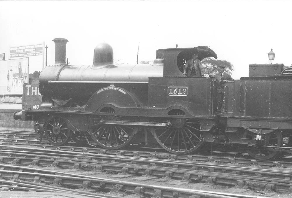 Tamworth Station: LNWR 1P 2-4-0 Precedent class No 1519 'Duchess' is ...