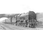 LMS 4-6-0 Royal Scot Class No 6164 'The Artists Rifleman' is seen at the head of an up express circa 1933
