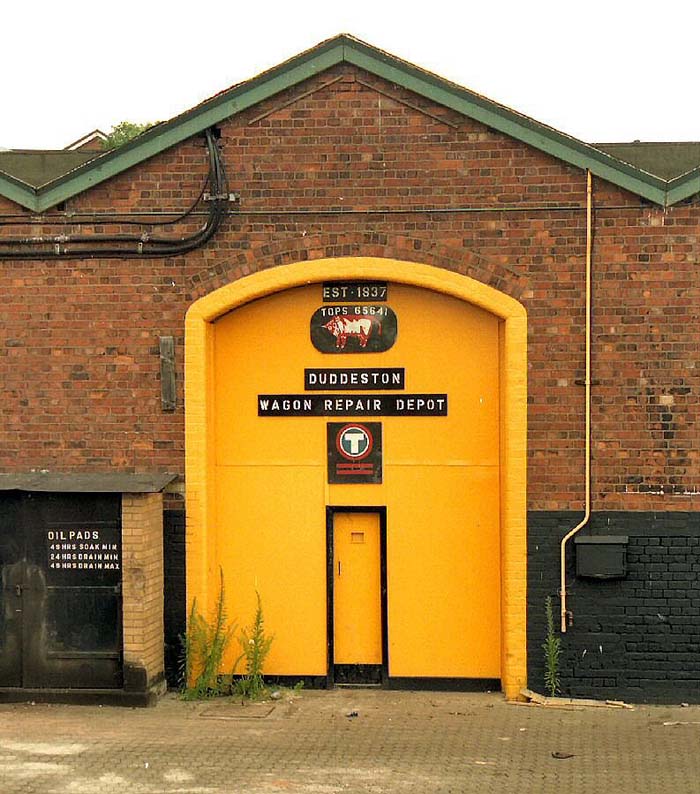 The main door into the Wagon Works complete with title 'Duddeston Wagon Repair Depot' and the claim to have been established in 1837