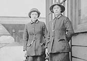 Two lady L&NWR Porters pose for the camera at Vauxhall station late in World war One