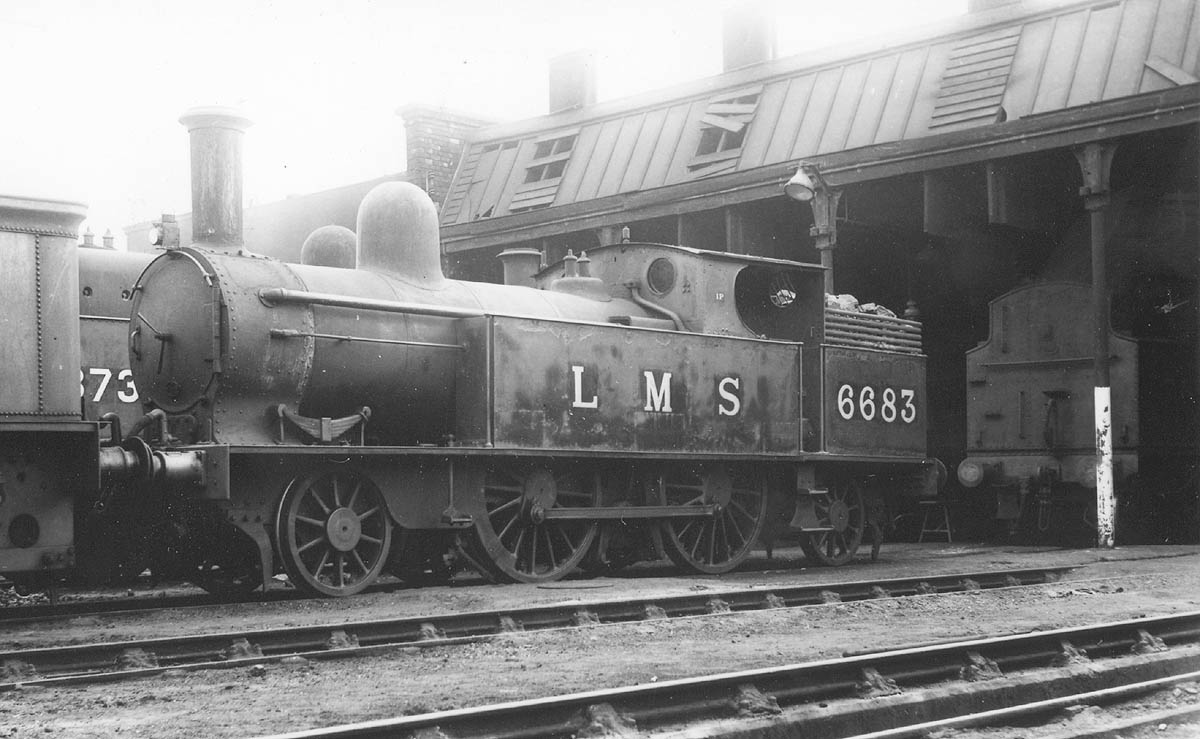 Ex-LNWR 2-4-2T Class 1P No 6683 is seen standing outside of Warwick Milverton shed fully coaled and watered for its next turn