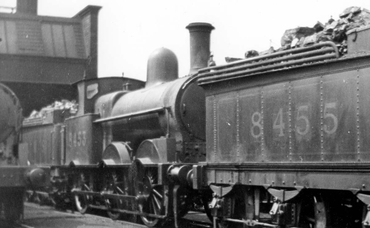 Another view of ex-LNWR 2F 0-6-0 'Cauliflowers' No 8455 and No 8453 standing in line at Milverton shed, but a year earlier than the previous photograph