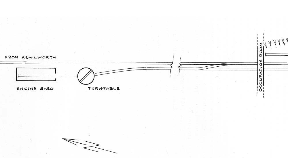 View of the 1845 plan of Milverton shed showing the location of the shed and turntable to the North of the occupation bridge which separated it from the station