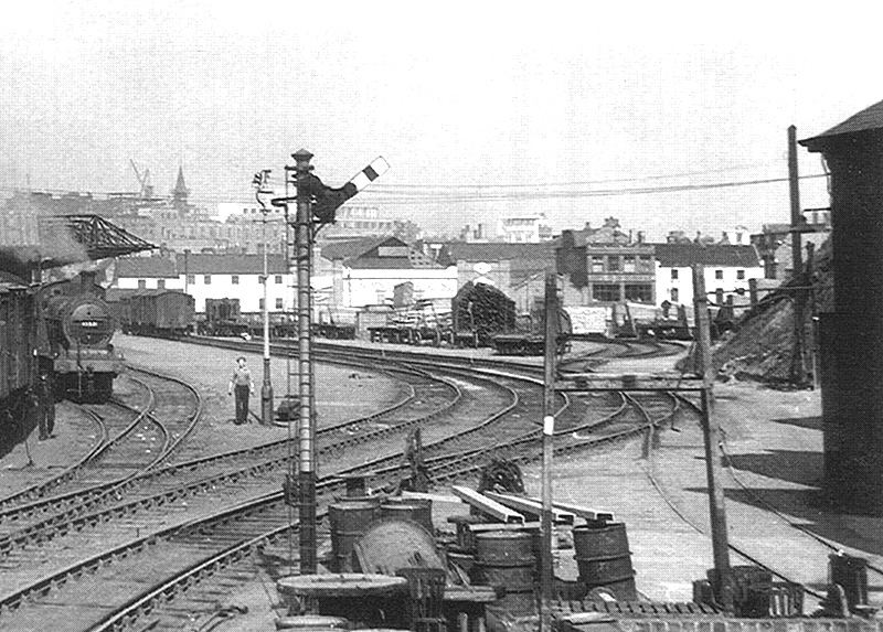 Close up showing the remodelled sidings which were sited between the warehouse and Severn Street