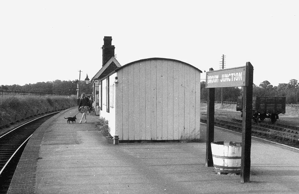 A 1950s view of the platform facing Redditch showing the ex-L&Y coach now re-clad with T&G boarding