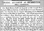 Report on fatal accident involving railway worker at Duddeston Mill Road Crossing on 11th April 1865