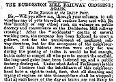 Complaint about the Midland Railway erecting a hideous passenger footbridge described as a 'gallows'