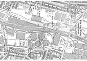 A 1902 Ordnance Survey Map showing the entrance to Saltley shed on the left and Saltley station on the right