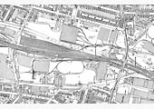 A 1913 Ordnance Survey Map showing the entrance to Saltley shed on the left and Saltley station on the right