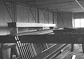 Interior view of Duddeston Road's 1955 signal box showing the box's basic frame prior to the levers being fitted