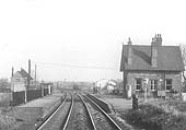 Looking towards Whitacre Station with the up platform on the left and the down platform on the right in March 1956