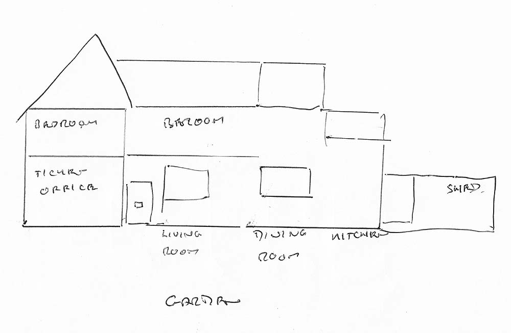 Front elevation of the station, as seen from the garden, showing the layout of the main building on the down platform