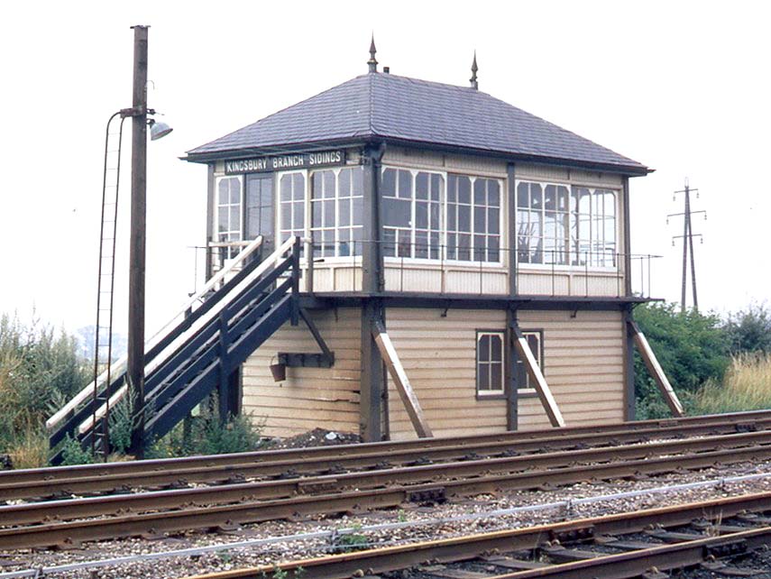 View of Kingsbury Branch Sidings Signal Box seen on 9th August 1969 shortly before its closure