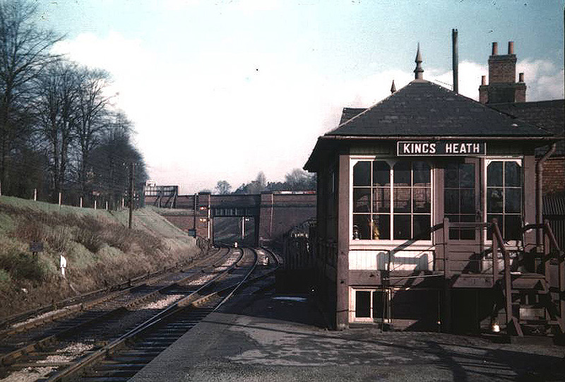 View showing Kings Heath Signal Box and the short siding located at the Camp Hill end of the down platform