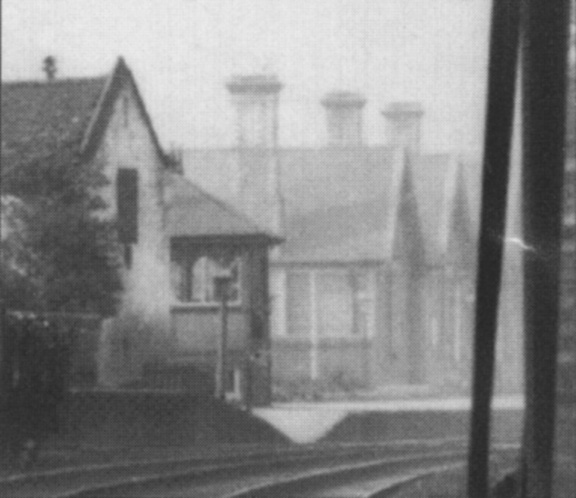 Close up showing Kings Heath station, the short siding on the left and the 1882 signal box with its shallower windows and higher sill