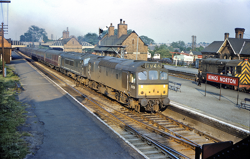 British Railways Sulzer Type 2 diesel locomotive D5236 pilots Sulzer Type 4 D34 on a West Country bound express service circa 1964