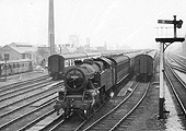 British Railways built 2-6-4T 4MT No 42054 departs with empty stock bound for New Street in November 1955