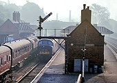 An unidentified 'Peak' in early British Railways livery runs through Kings Norton station early one morning