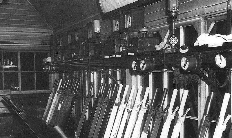 An interior night time view of Lifford Station Junction signal box taken on 28th September 1959