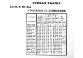 An 1853 Midland Railway Working Time Tables showing Sunday Only Gloucester to Birmingham services