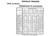 An 1853 Midland Railway Working Time Tables showing Sunday Only  Birmingham to Gloucester services