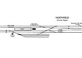 Northfield station schematic diagram showing the location of Northfield goods yard and Hawkesley Mill sidings