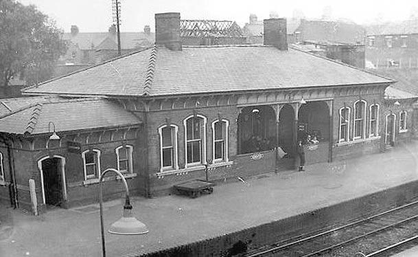 View of Abbey Street Station's main station building located on the down (Birmingham) platform
