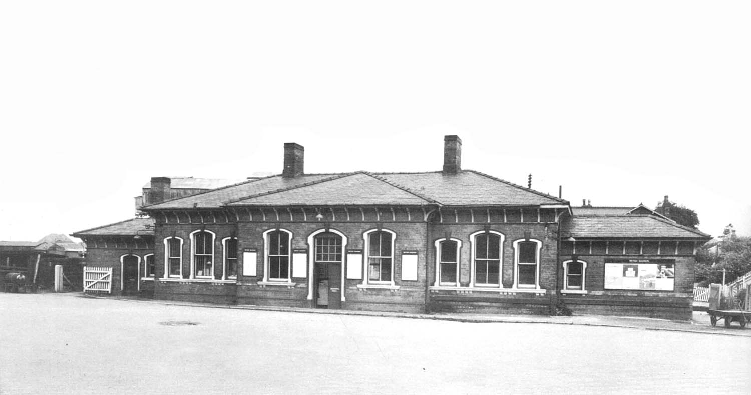 A view of the front elevation of Nuneaton Abbey Street station its later British Railways days