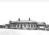 A view of the front elevation of Nuneaton Abbey Street station its later British Railways days