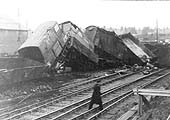 Another view of the pile up of railway wagons at Abbey Street station on 18th November 1968