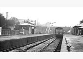 A Leicester to Birmingham Diesel Multiple Unit stands at the down platform ready to depart on 24th February 1968