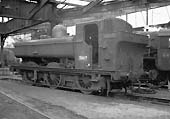 Ex-GWR 57xx class 0-6-0PT No 3607 is seen standing inside Saltley shed's No 3 roundhouse