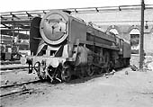British Railways Standard Class 7P 'Britannia class' No 70047 is seen standing in front of No 3 roundhouse